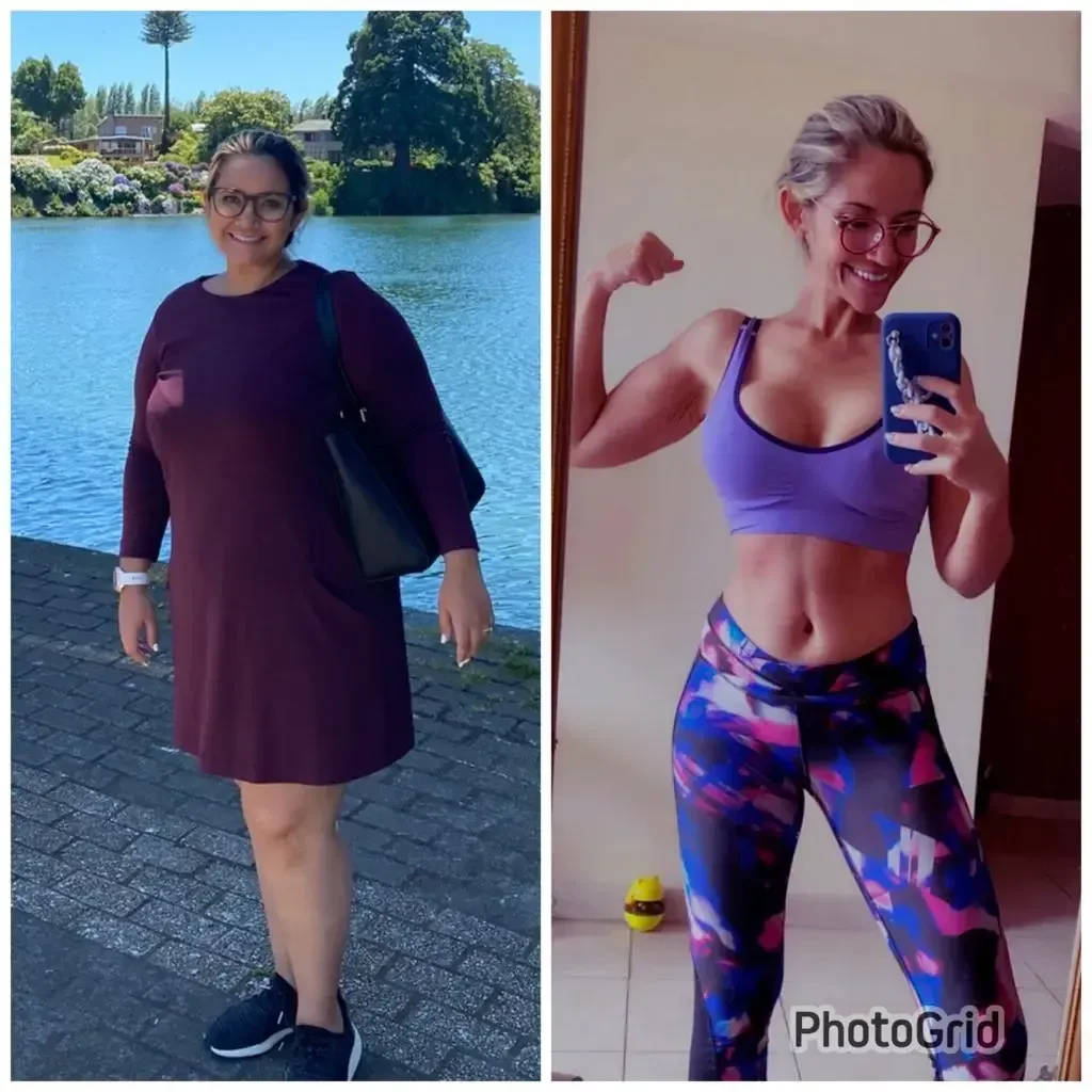 Transformación física antes y después en mujer activa